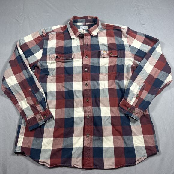 Carhartt Mens Multicolor Plaid Cotton Flannel Long Sleeve Shirt Size XL Tall - Picture 1 of 12